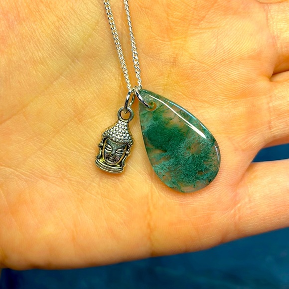 Affordable Fashion Finds Jewelry - 2/$30•Moss Agate Teardrop Pendant & Buddha Head Necklace